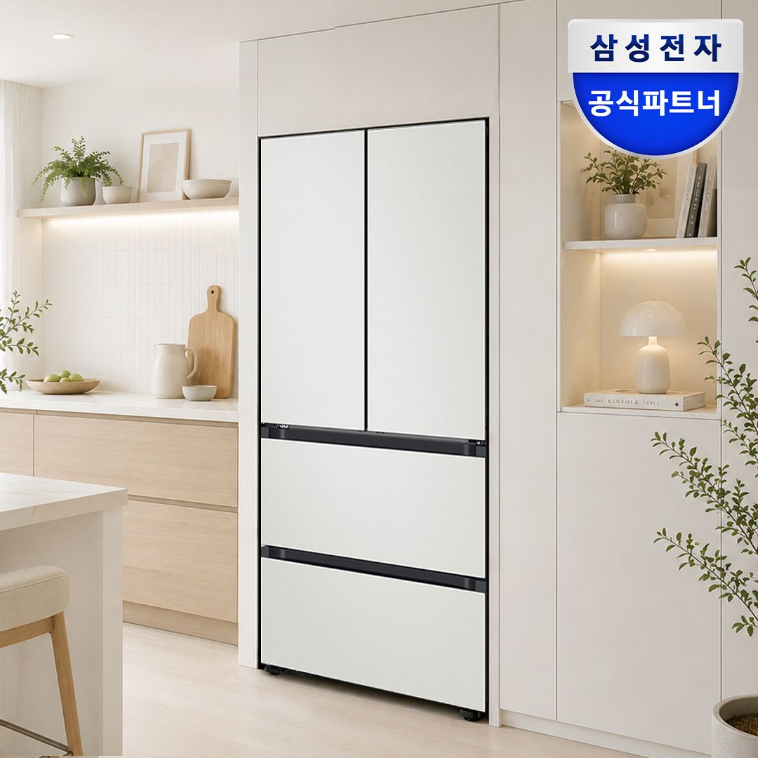 혜택가191만 김치냉장고 키친핏 420L 4도어 비스포크 RK70F42M2A 코타화이트