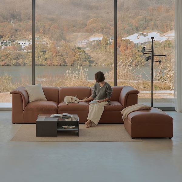오늘의집 layer [30일 무료체험] 페이브 천연가죽 구스소파, 3인/4인. 3colors