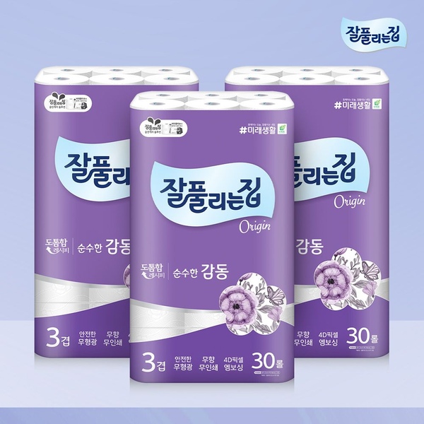 순수한감동 3겹 화장지 25m x 30롤 x 3팩