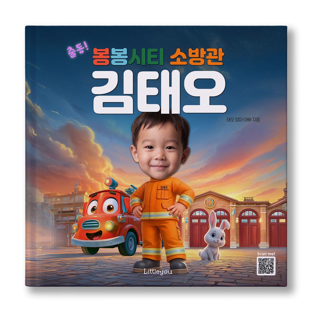 리틀유 아이얼굴 맞춤 동화책 (출동 봉봉시티 소방관) 소방관 직업 그림책