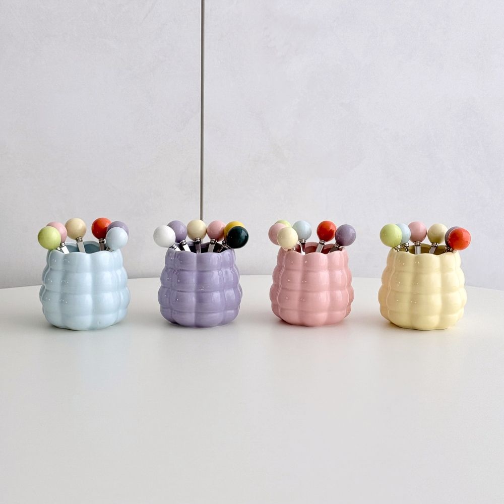 몽글몽글 디저트 포크 6P 세트 4colors 예쁜 과일 티포크