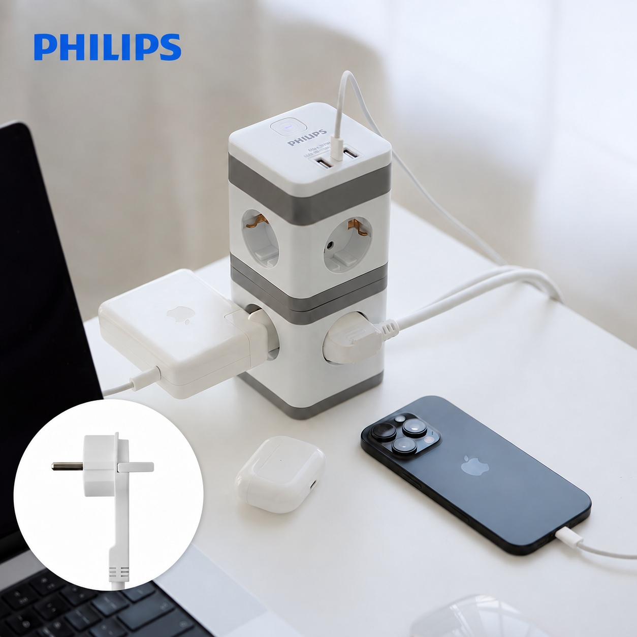 고용량 파워 타워탭 디자인 멀티탭 8구 USB C타입 A타입 3M 납작 콘센트