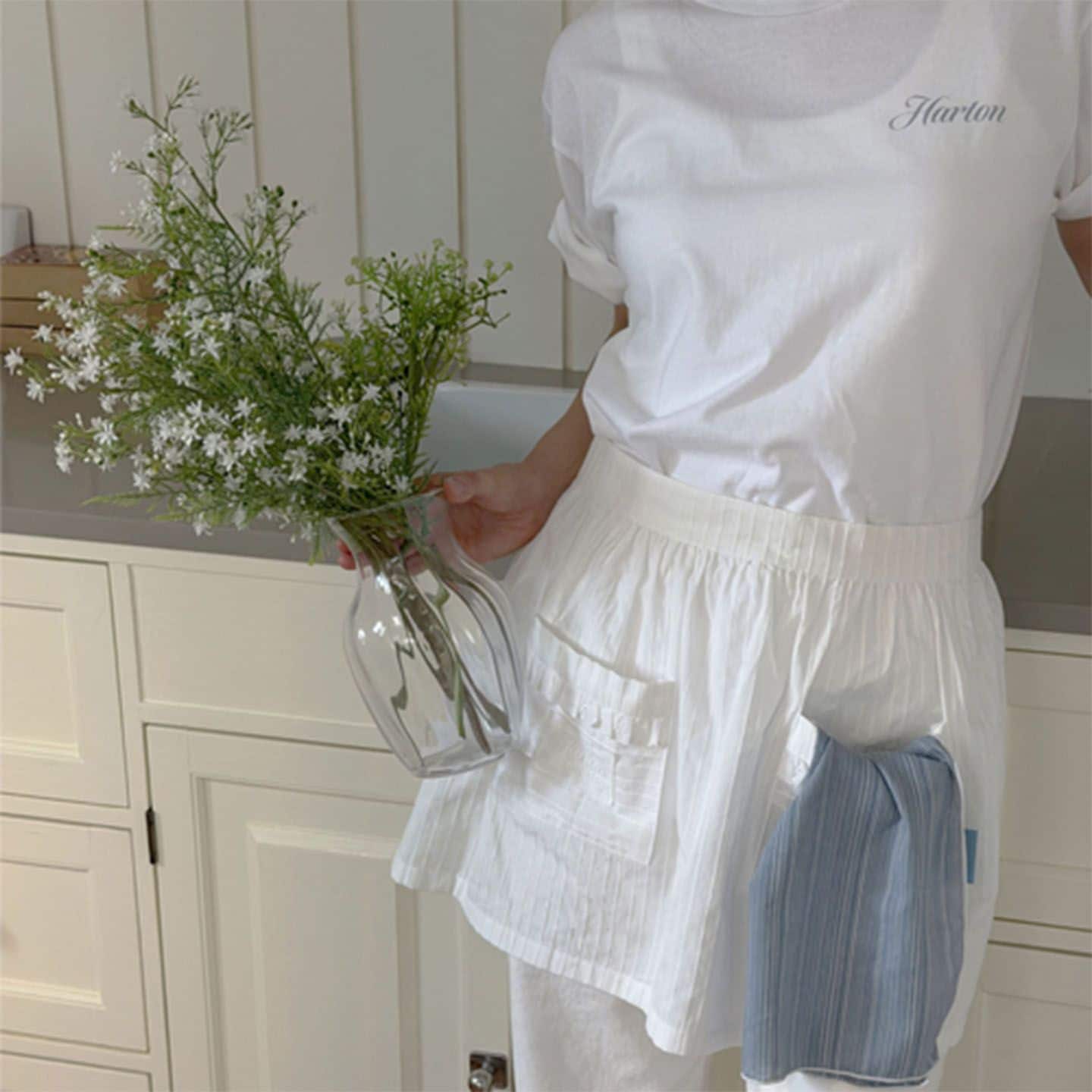 Angel Ribbed Half Apron 코튼 허리앞치마 공방 카페 신혼 집들이 어린이집 가격 비교 하톤 Angel Ribbed Half Apron 코튼 허리앞치마 공방 카페 신혼 집들이 어린이집