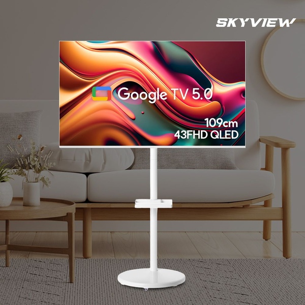 스카이뷰 109cm(43인치) FHD QLED 화이트 삼탠바이미 구글 스마트 이동식 TV 세트