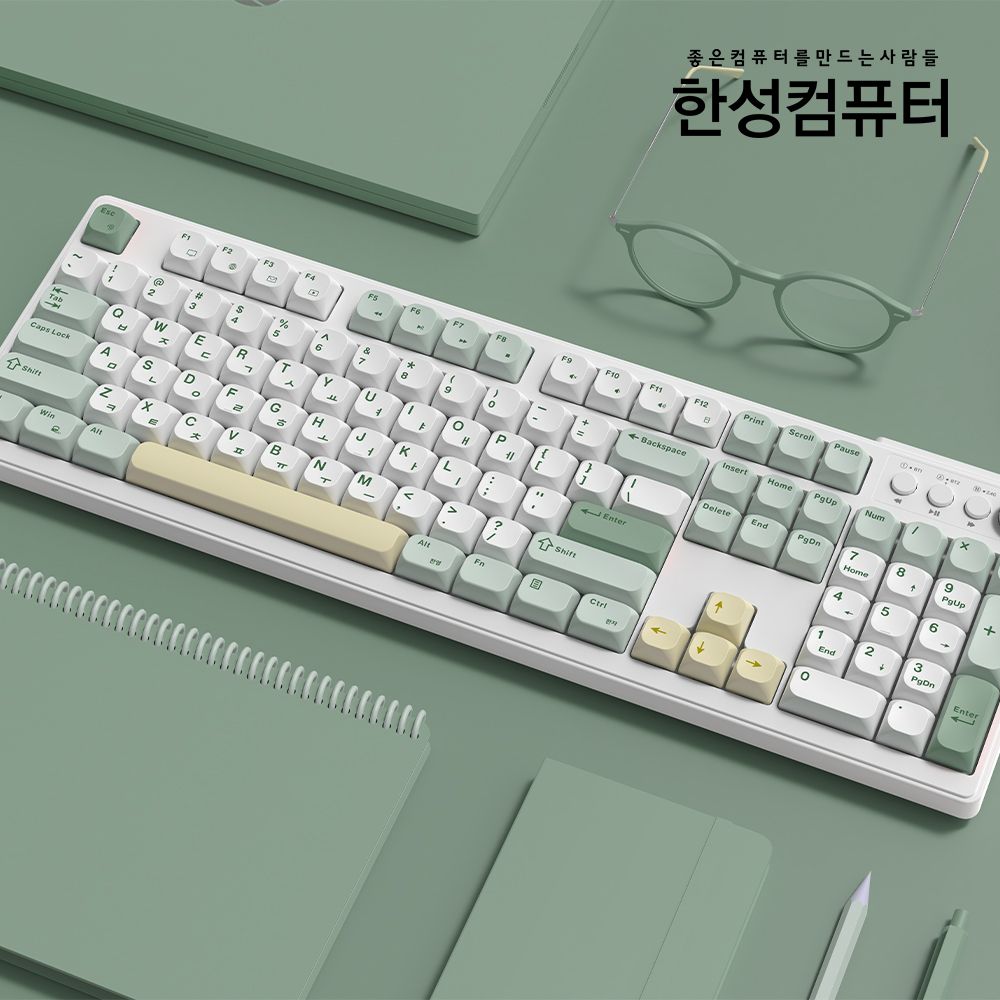 한성컴퓨터 GK104 OfficeMaster 3모드 저소음 멤브레인 키보드 (말차크림)