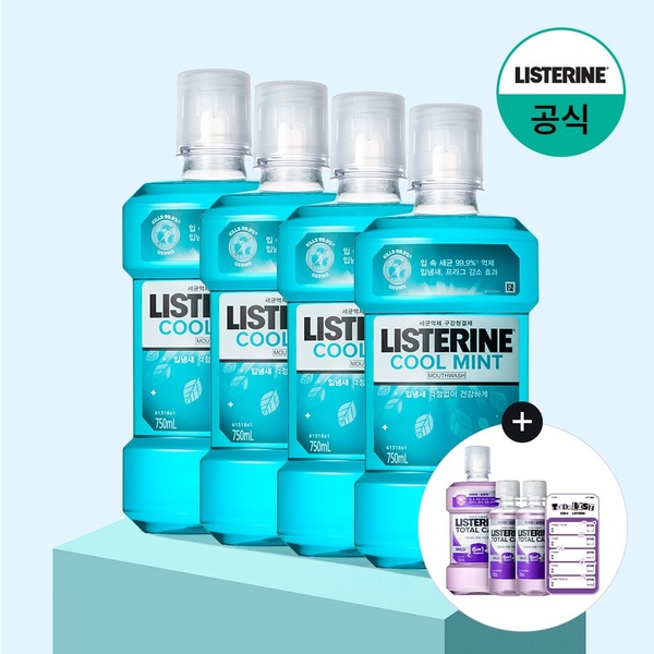 쿨민트 750ml x4+(증정)토탈케어마일드 250ml+100mlx2+스탠드
