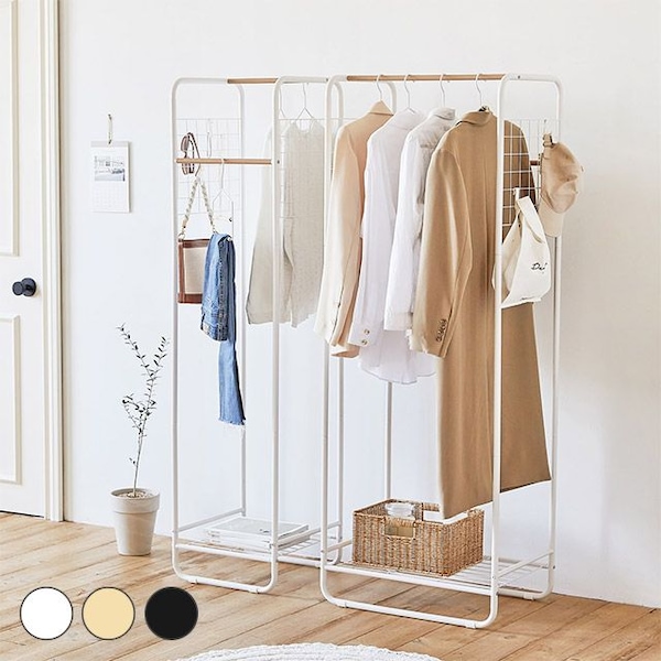 룸앤홈 블랙출시! 양면 메쉬 수납 행거 조립식 스탠드 옷걸이 이동식 행거 2size 3colors
