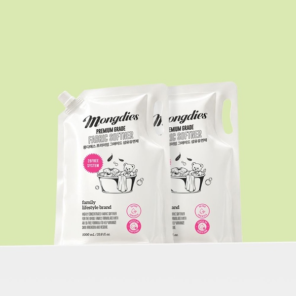 몽디에스 [1+1] 아기 신생아 정전기 3배 고농축 비건 알러젠프리 섬유유연제 리필형 1000ml