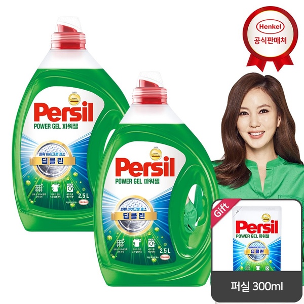 헨켈 퍼실 딥클린 파워젤 2.5Lx2개 세탁세제 겸용_퍼실 300ml 증정