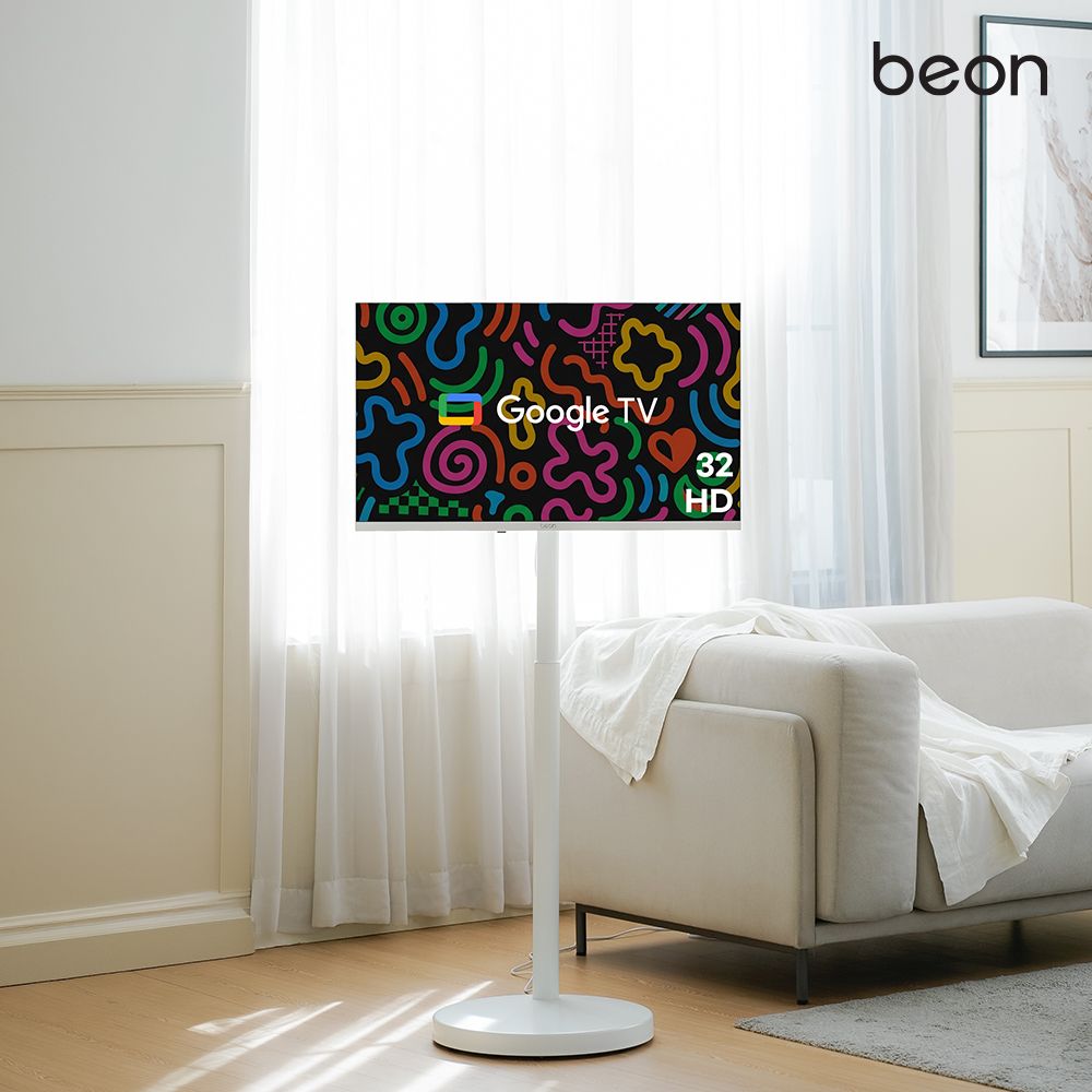 beon (비온) 무빙온 화이트 81cm(32인치) HD 이동식 구글 스마트TV 유압식 삼탠바이미 설치가능
