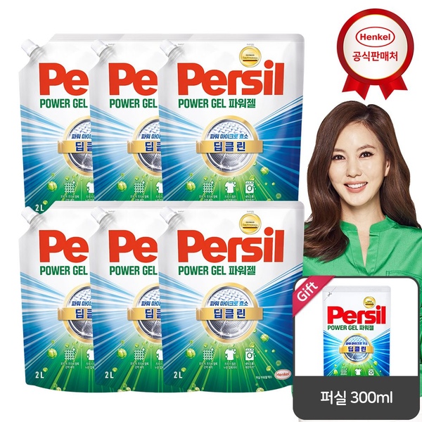 헨켈 퍼실 딥클린 파워젤 2.0Lx6개 세탁세제 겸용_퍼실 300ml 증정