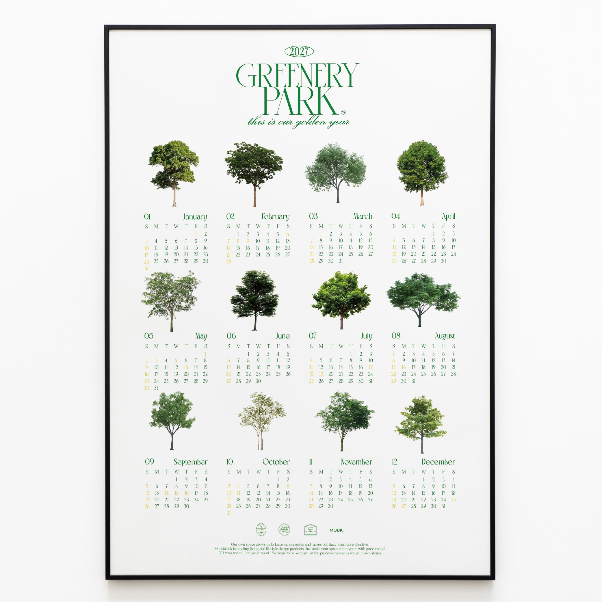 무드블랭크 2026 2027 한장 달력 인테리어 포스터 그린 캘린더 GreeneryPark
