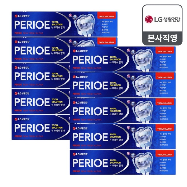 LG생활건강 페리오 뉴후레쉬 알파 치약 170g x 10개