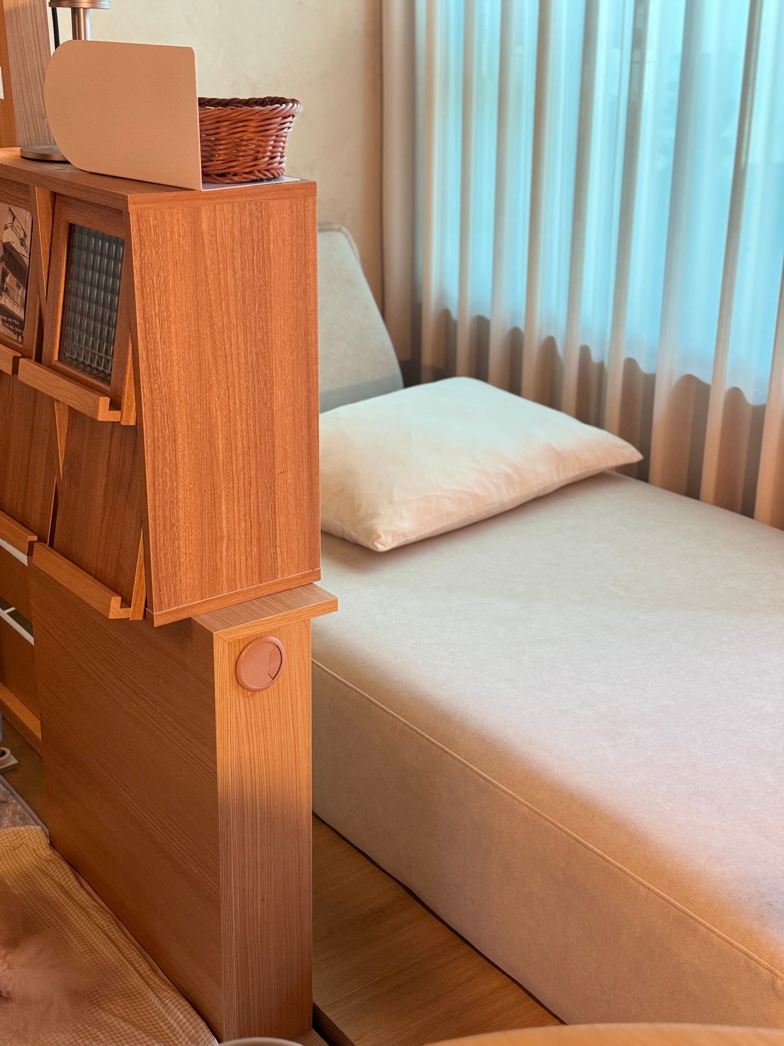 Low Bed Headboard with Concealed Shelf Storage user photo