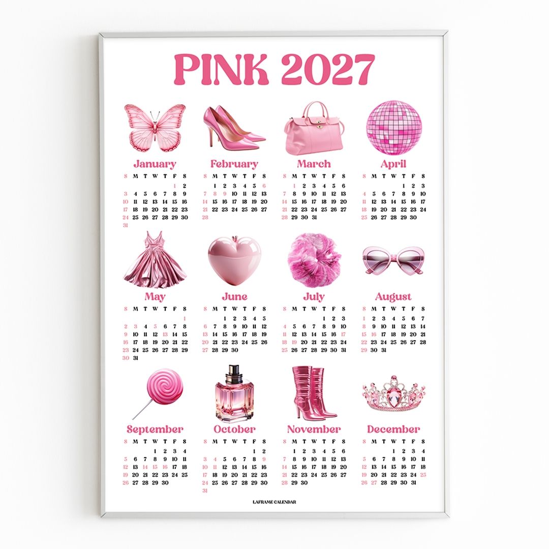 라프레임 2027년 인테리어 달력 포스터 액자 한장 연력 캘린더 벽꾸미기 - 핑크