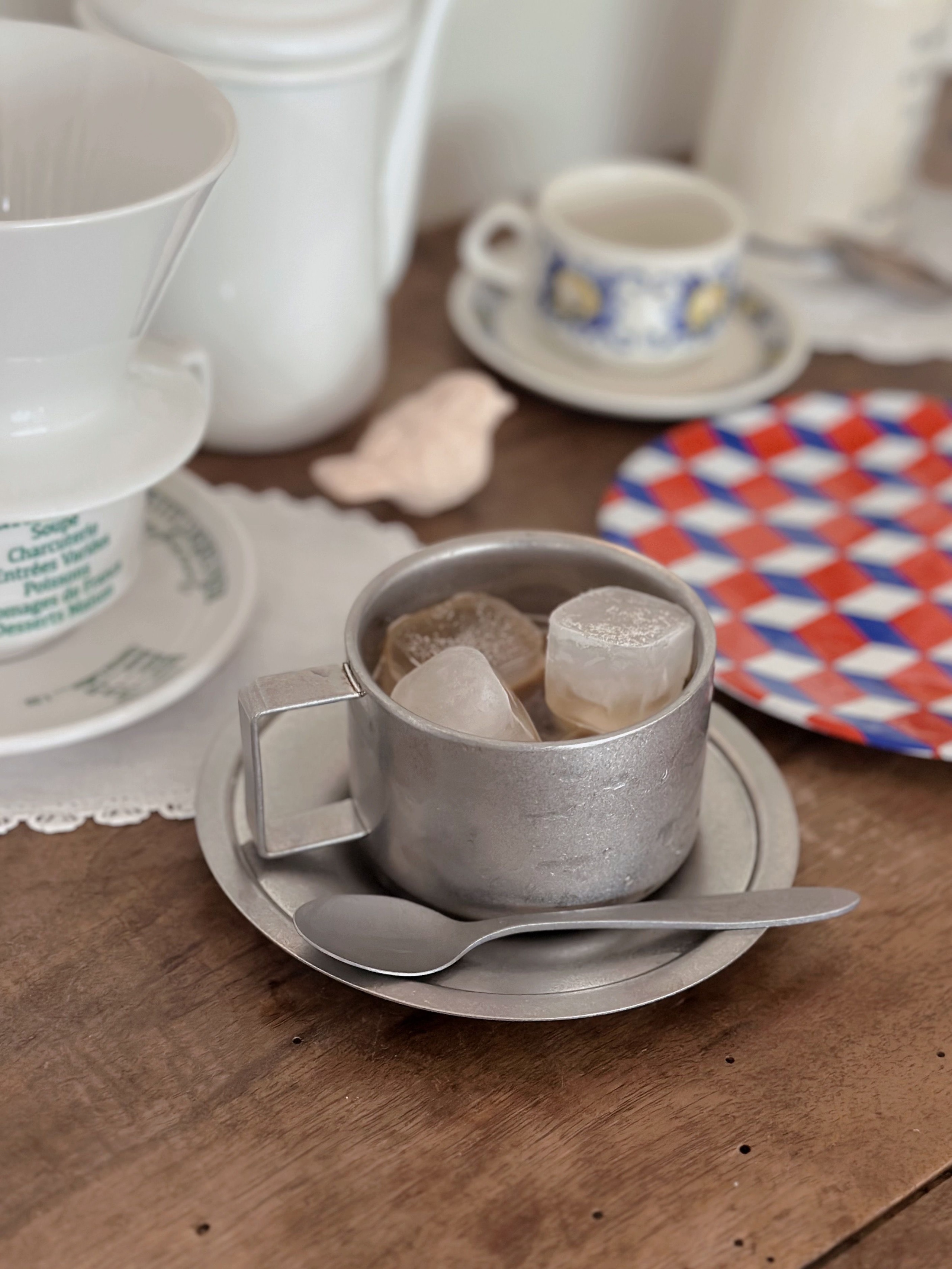 Agueda Vintage Stainless Steel Coffee Cup & Saucer Set – Square user photo