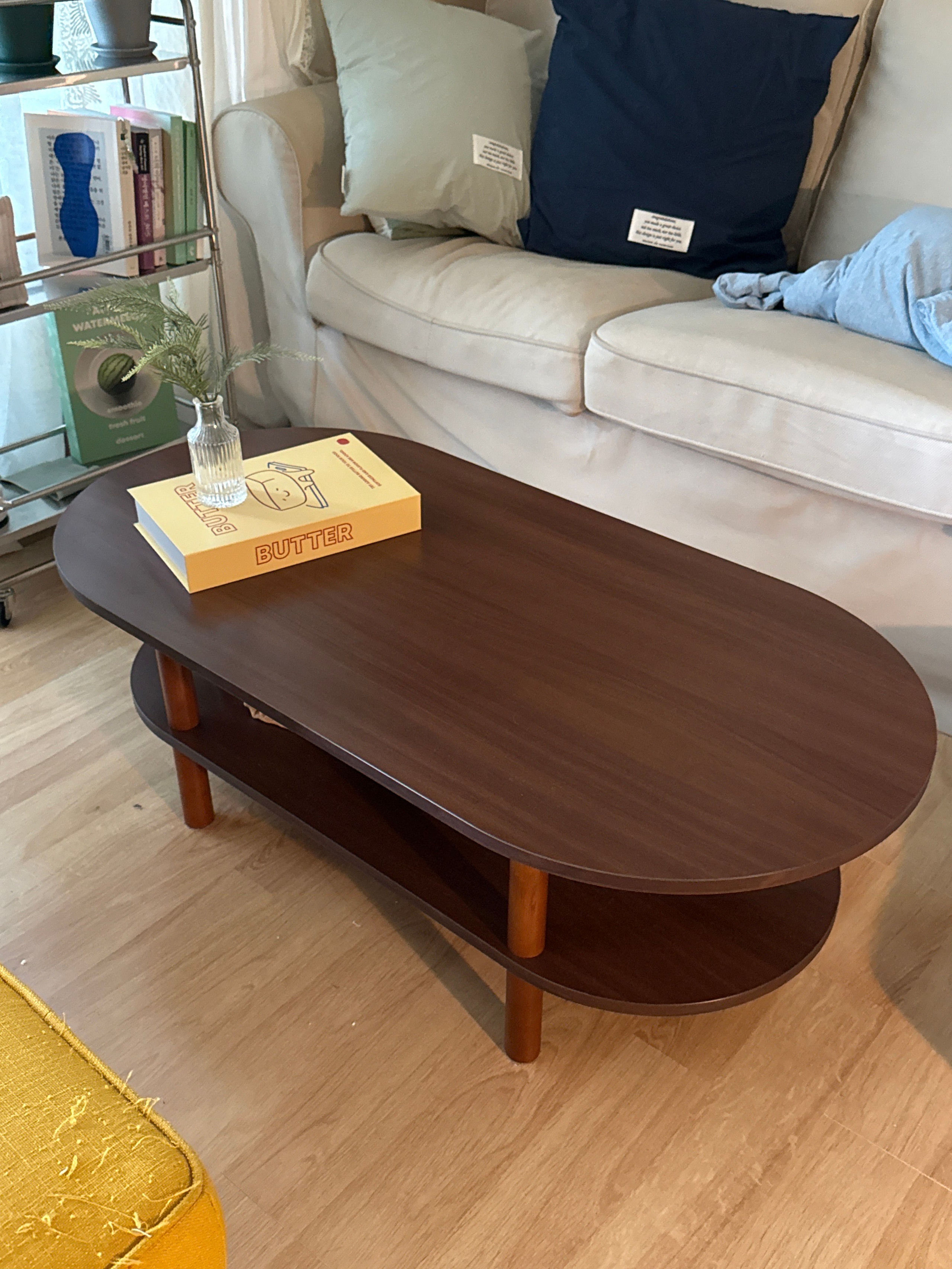 Walnut Oval Coffee Table with Storage Shelf user photo