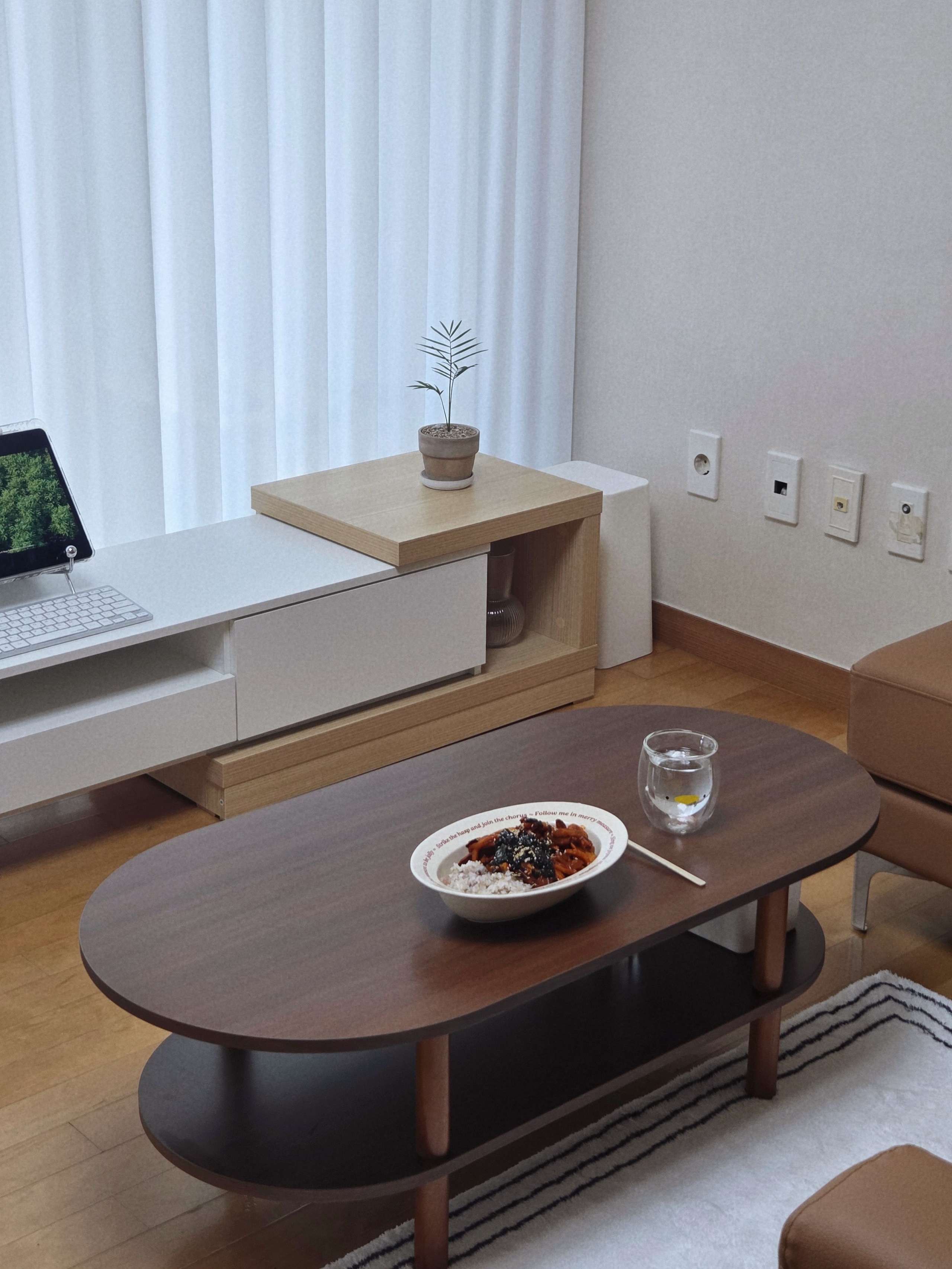 Walnut Oval Coffee Table with Storage Shelf user photo