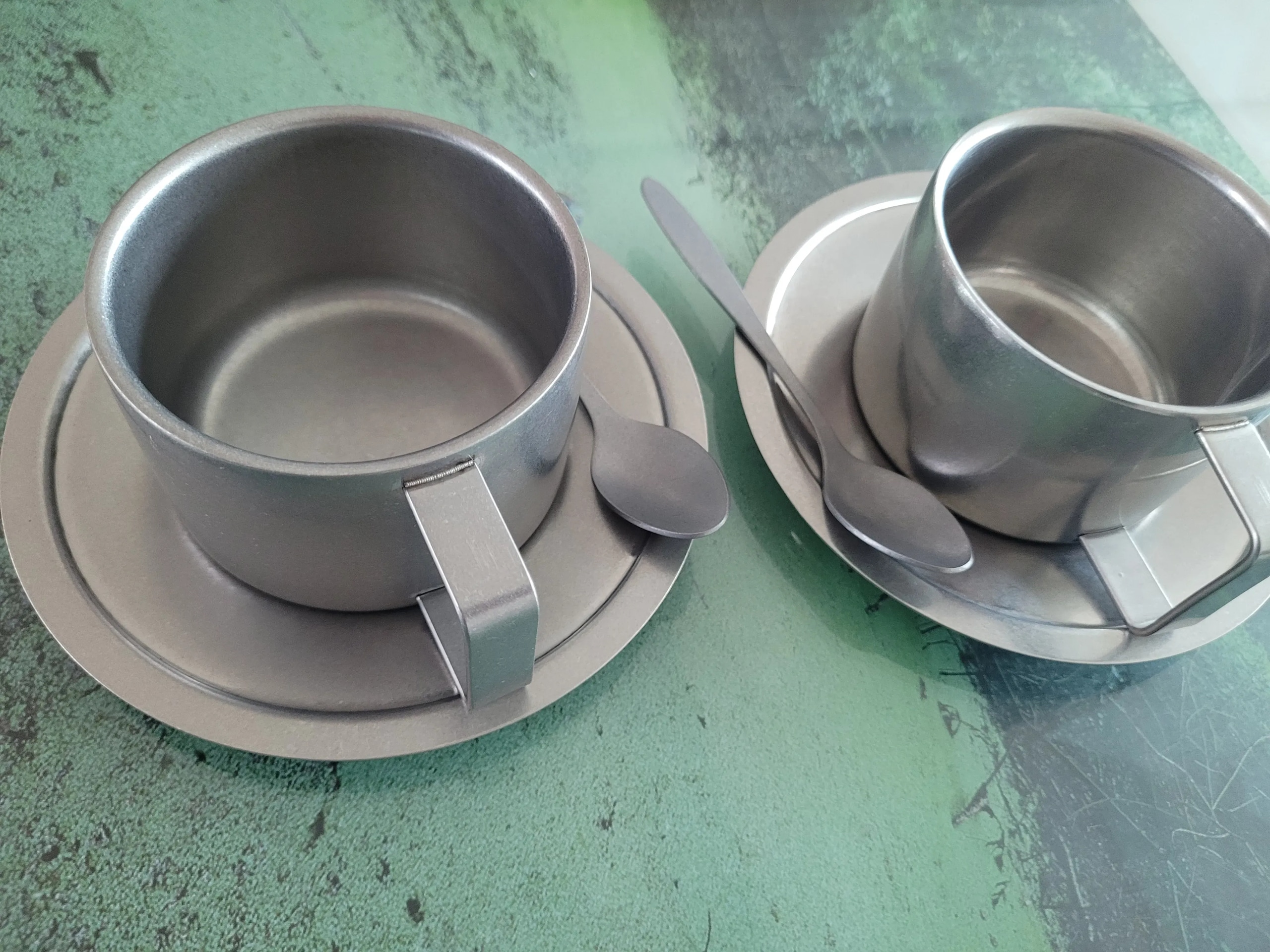 Agueda Vintage Stainless Steel Coffee Cup & Saucer Set – Square user photo