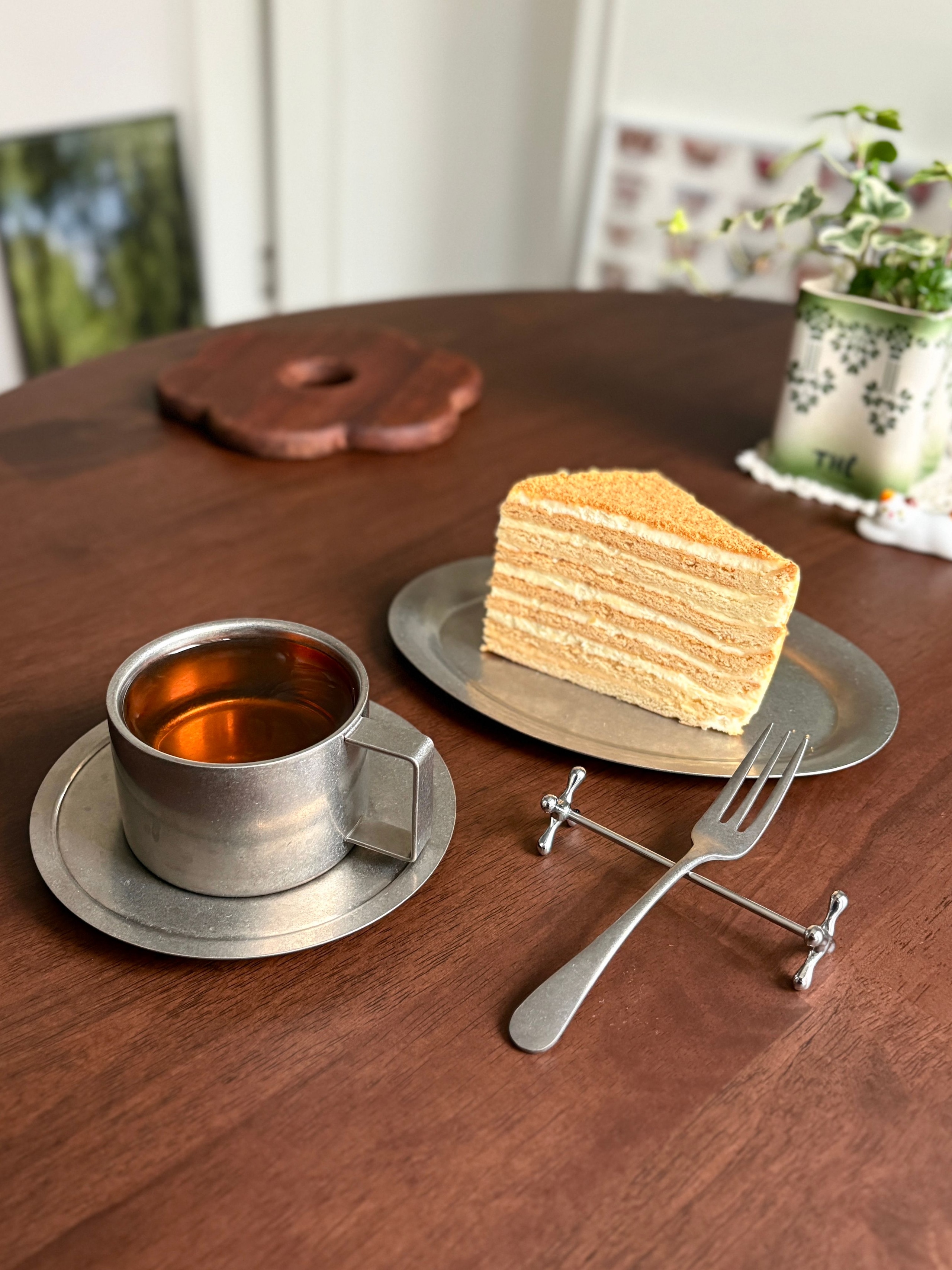 Agueda Vintage Stainless Steel Coffee Cup & Saucer Set – Square user photo
