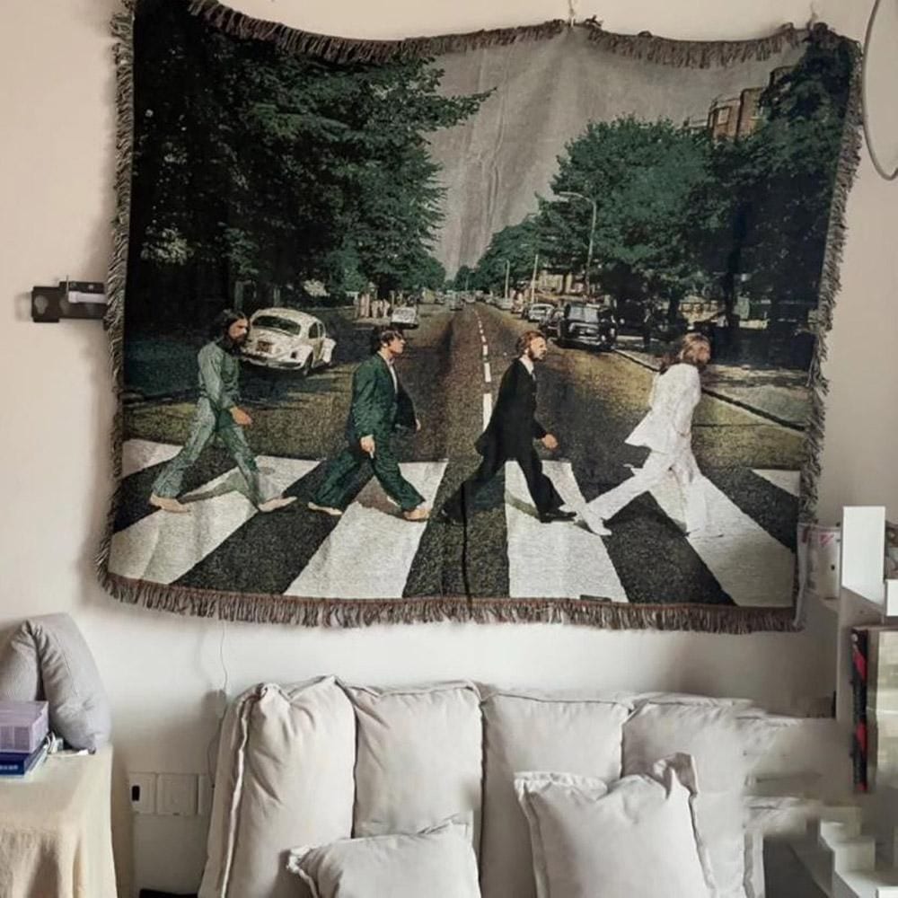 Zipdri THE BEATLES アートブランケット タッセル付き グリーン サイズ