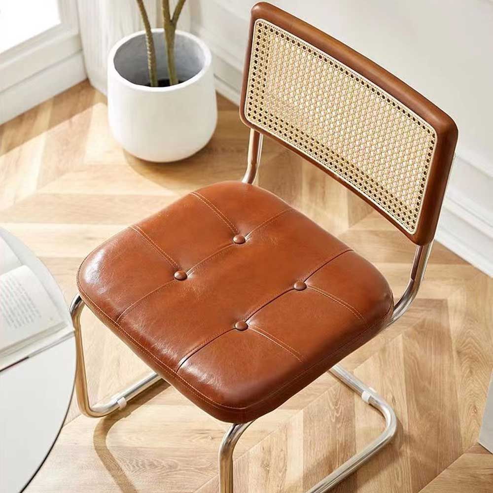 ミッドセンチュリー ラタン チェア 2脚セット ブラウン シルバー