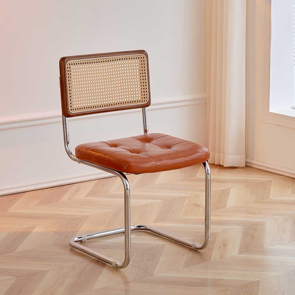 ミッドセンチュリー ラタン チェア 2脚セット ブラウン シルバー