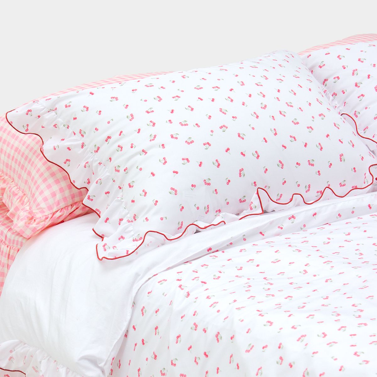 DORMOR ノンダストチェリー フリル布団カバー 枕カバー付き DORMOR チェリー フリル 枕カバー［2色］ ピンク ブルー サイズ（横