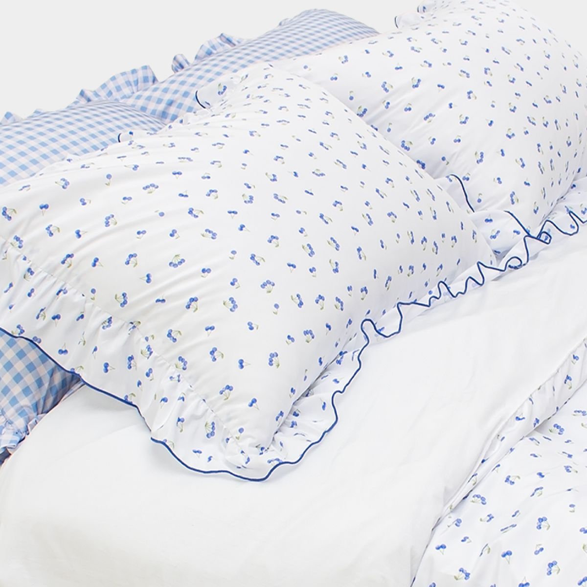 DORMOR チェリー フリル 枕カバー［2色］ ピンク ブルー サイズ（横