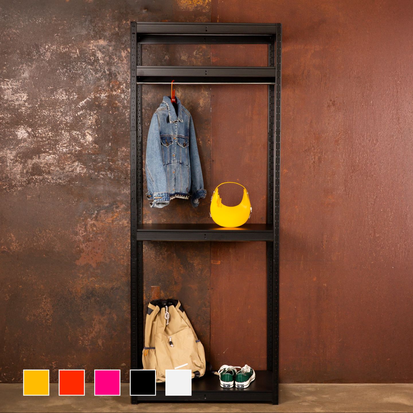 wvym スチール ハンガーラック 2段 80cm［5色］ オレンジ ピンク