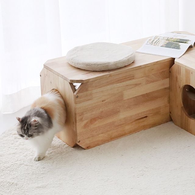 MARKET B BENKU ウッド 猫用 ハウス ベンチ ベージュ 原木 幅 100cm