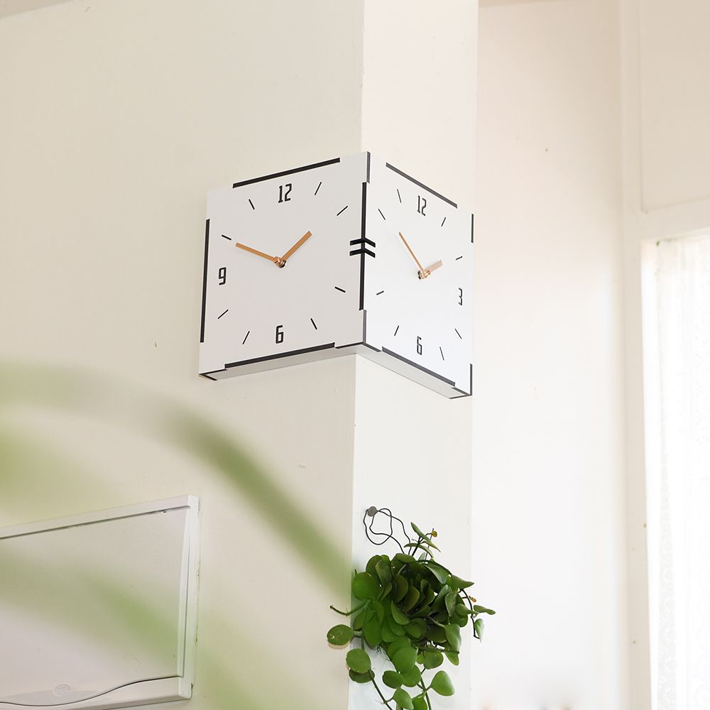 TIMEDECO コーナー 壁掛け時計 ホワイト ホワイト 木 電池式