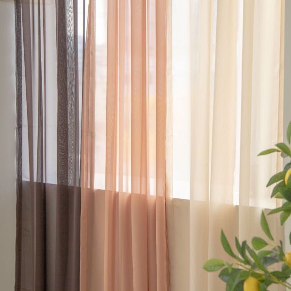 AONEDECO シフォン 目隠しカーテン ポール通しタイプ［26色］ ベージュ