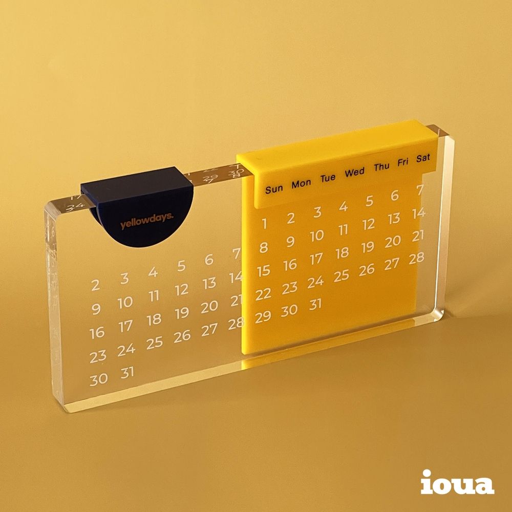 IOUA 万年カレンダー yellowdays イエロー 全横サイズ 20cm ミニマ