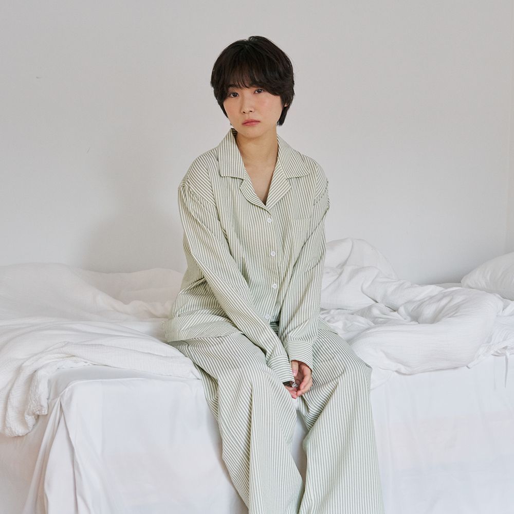 【未使用】House on the Hill フラワーストライプパジャマ HIT THE HAY ストライプ パジャマ 上下セット グリーン［3サイズ