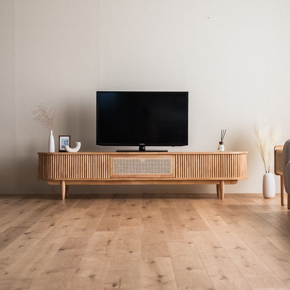 RETROHOUSE Hesse ウッド ラタン テレビボード 210cm ブラウン ライト