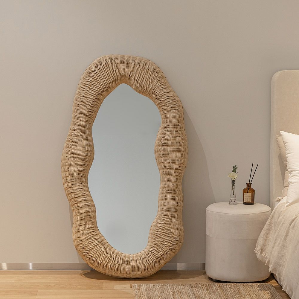 ING HOME Sabina ラタン 全身ミラー ベージュ 幅 75cm 高さ 137cm
