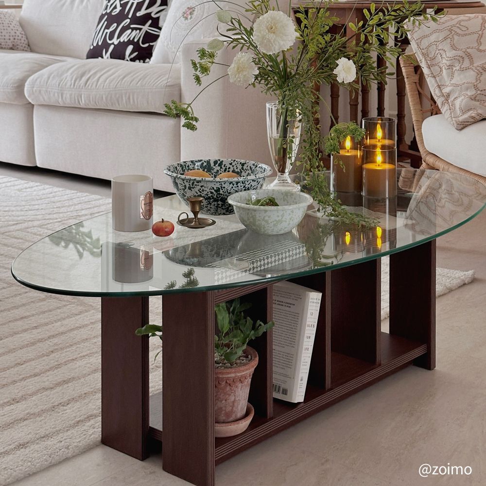 RETROHOUSE PARED 楕円形 ソファテーブル 120cm 透明 ブラウン ガラス