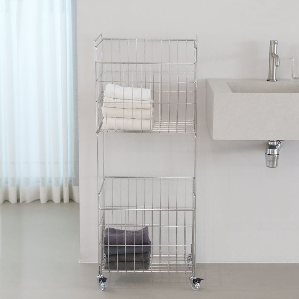 housePLANon オールステンレス 2段 ランドリーバスケット シルバー