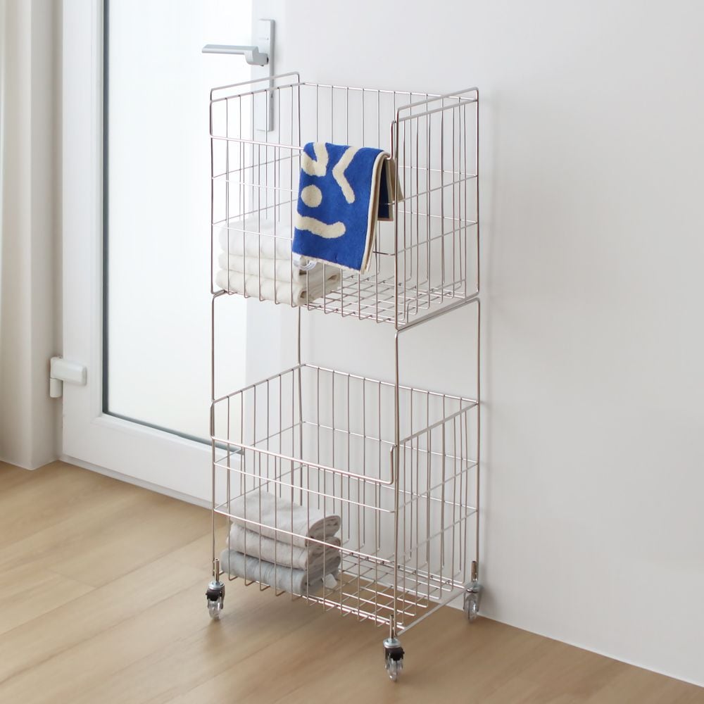 housePLANon オールステンレス 2段 ランドリーバスケット シルバー