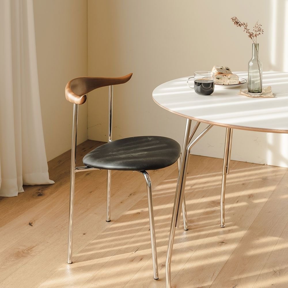 RETROHOUSE Arne 円形 ダイニングテーブル 100cm シルバー ホワイト