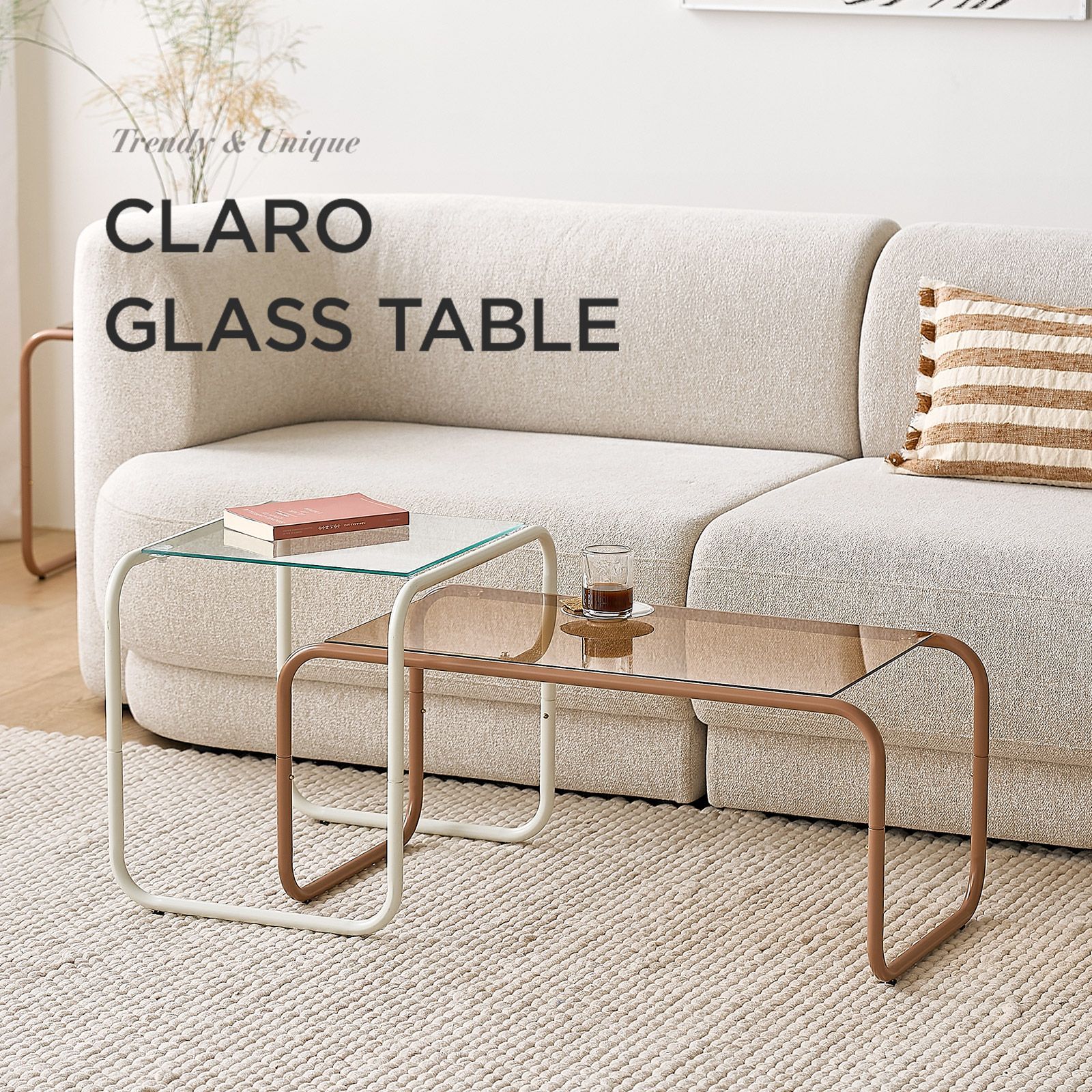 ROOM&HOME CLARO ガラス ローテーブル［3色・2サイズ］ ブラック 
