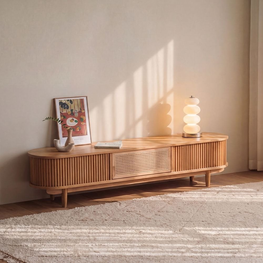 RETROHOUSE Hesse ラタンテレビボード 180cm ミディアム ブラウン