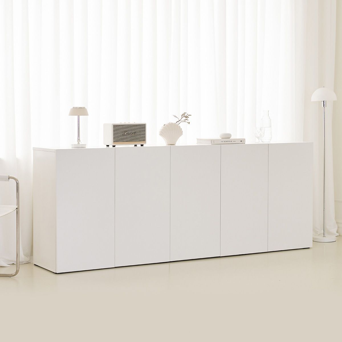 ING HOME ALEX ハイ キャビネット 200cm オールホワイト ホワイト 加工